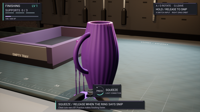 Support removal at the finishing bench in 3DPRINTICA Simulator