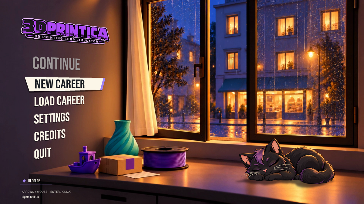 The current development main menu of 3DPRINTICA Simulator