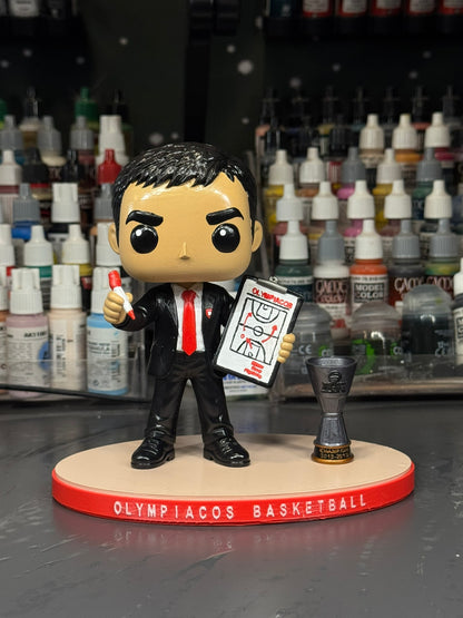 Georgios Bartzokas hand-painted 15 cm basketball coach collectible figure, front view with tactics board and display base