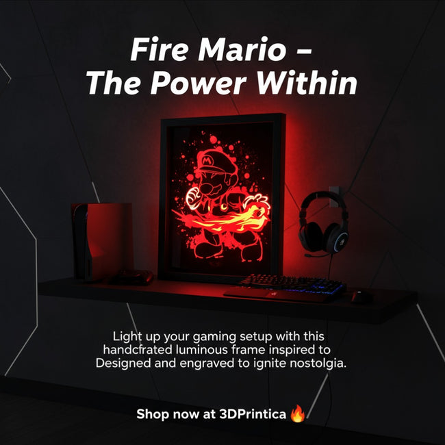 Fire Mario • Super Mario — Luminous Art Φωτιζόμενη Κορνίζα