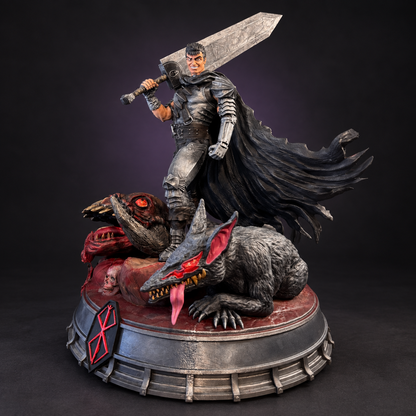guts hand-painted statue by 3DPrintica, dark studio product photograph